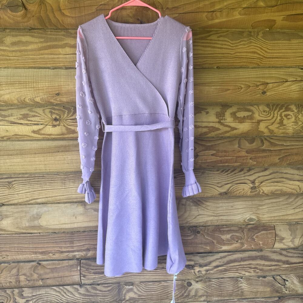 Chic Wish Lavender Long Sleeve V Neck Sweater Dress Size M